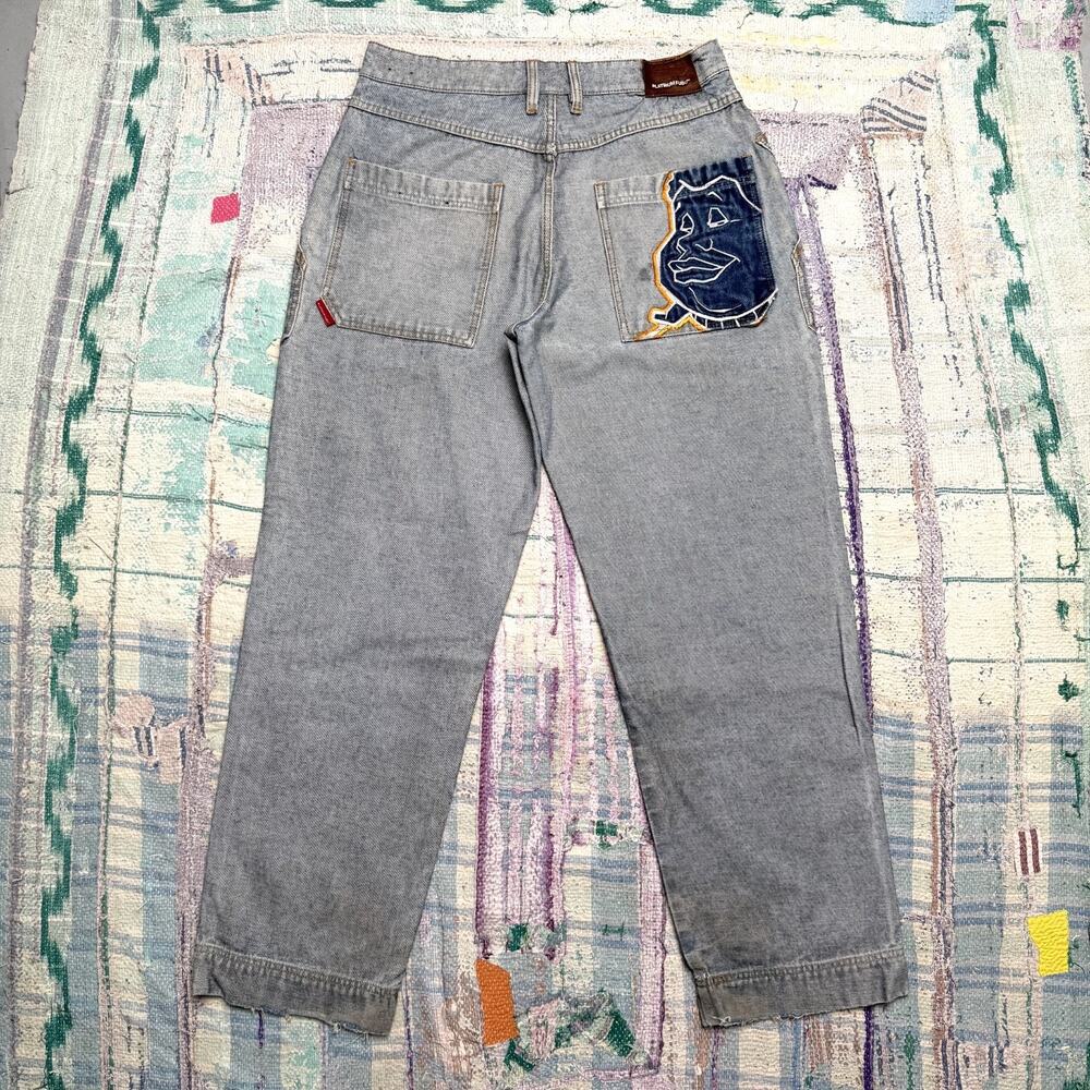 Vintage Platinum FUBU Jeans Mens 33X31 Blue GrayFat Albert Loose Fit Baggy 90s
